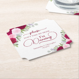 Magenta & Rosa ros Ta inte min dryck Bröllop Underlägg Papper