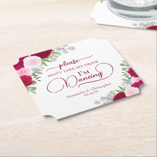 Magenta & Rosa ros Ta inte min dryck Bröllop Underlägg Papper