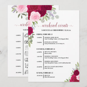 Magenta & Rosa Rosor Bröllopshändelser & Tidslinje Program
