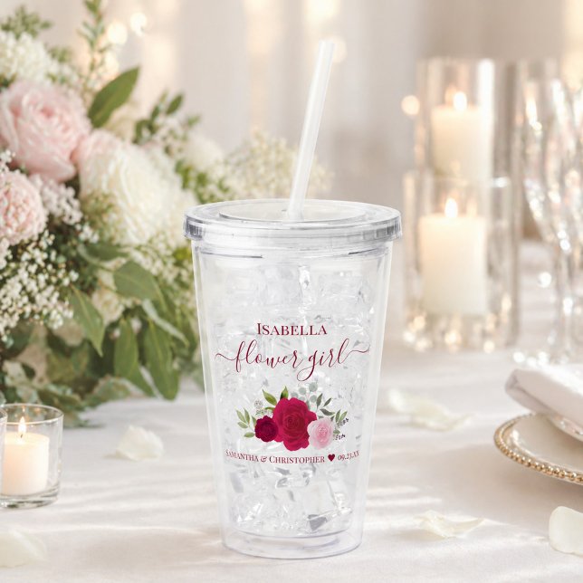 Magenta Rosa Rosor Elegant Blomsterflicka Bröllop Take Away Mugg (Skapare uppladdad)