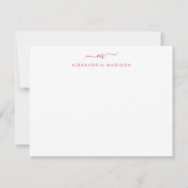 Magenta Rosa Script Monogram Chic Swash Stationery Anteckningskort