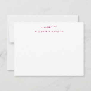 Magenta Rosa Script Monogram Chic Swash Stationery Anteckningskort