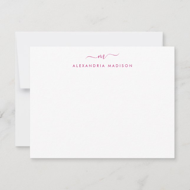 Magenta Rosa Script Monogram Chic Swash Stationery Anteckningskort (Framsida)
