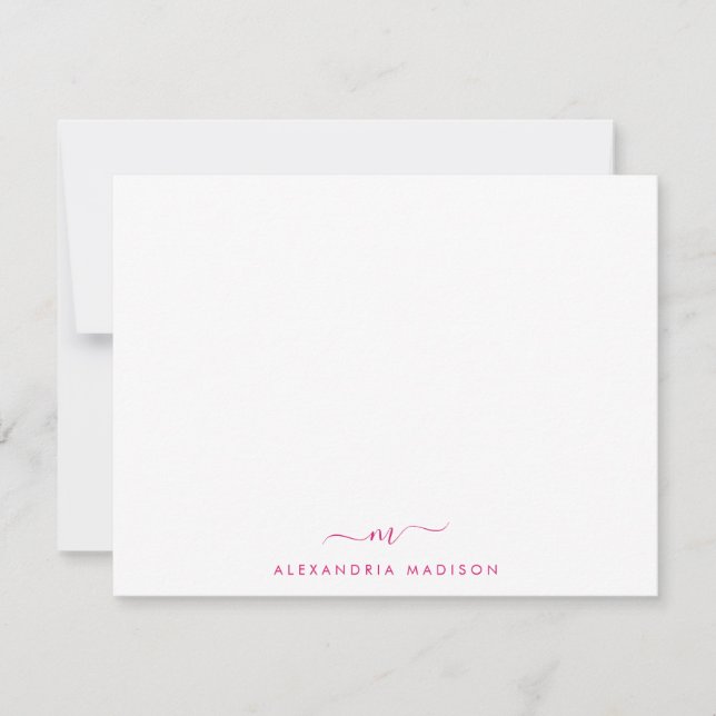 Magenta Rosa Script Monogram Cute Swash Stationery Anteckningskort (Framsida)