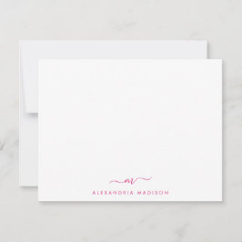 Magenta Rosa Script Monogram Cute Swash Stationery Anteckningskort