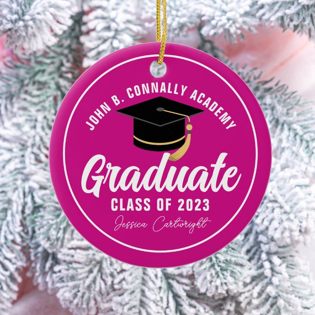 Magenta Rosa Student Anpassningsbar Studenten jul Julgransprydnad Keramik (Skapare uppladdad)