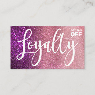 Magenta Rosa Triple Glitter Ombre Typography Lojalitetskort