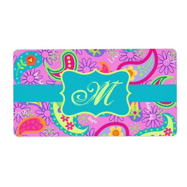 Magenta Rosa Turcos Modern Paisley Monogram Fraktsedel (Framsidan)