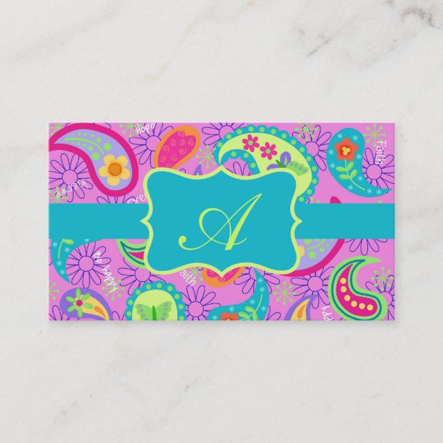 Magenta Rosa Turcos Modern Paisley Monogram Visitkort (Framsida)