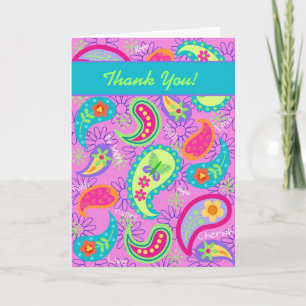 Magenta Rosa Turcos Modern Paisley Mönster Tack Kort