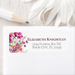 Magenta rosa vilda blommor Färggloda trädgårdsblom Returadress Etikett