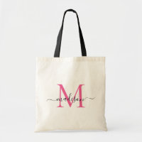 Magenta Rosa Vit Monogram Elegant Skript Namn