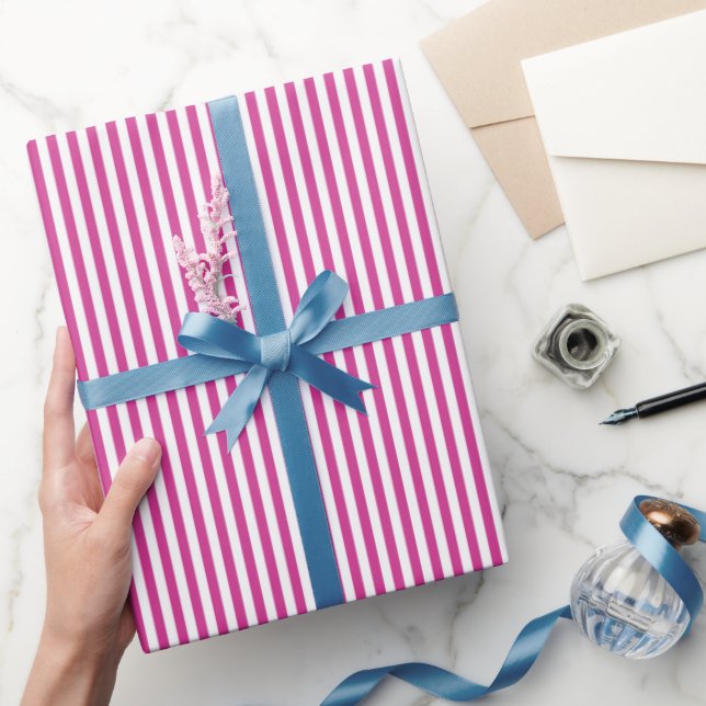 Magenta Rosa & Vita Ränder Presentpapper (Gifting)