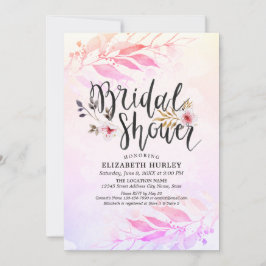 Magenta Rosa Watercolor Löv Blommigt Möhippa Inbjudningar