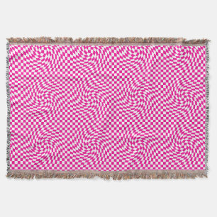 Magenta Rosa & White Warpe Chic Kontrollerad Mönst Filt