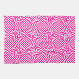 Magenta Rosa & White Warpe Chic Kontrollerad Mönst Kökshandduk