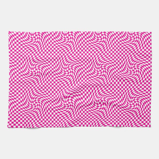 Magenta Rosa & White Warpe Chic Kontrollerad Mönst Kökshandduk (Horisontell)