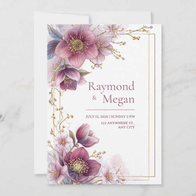 Magenta Rose Hellebore Botanical Frame Wedding Inbjudningar (Framsida)