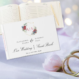 Magenta Roser Vattenfärg Botanisk Vapen Monogram Gästböcker