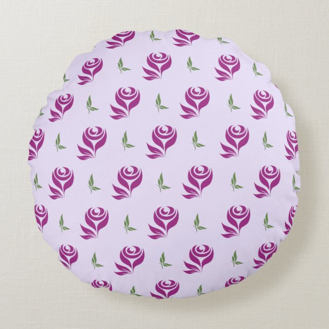 Magenta Rosor Blommig Design Rund Kudd Kudde (Framsidan)