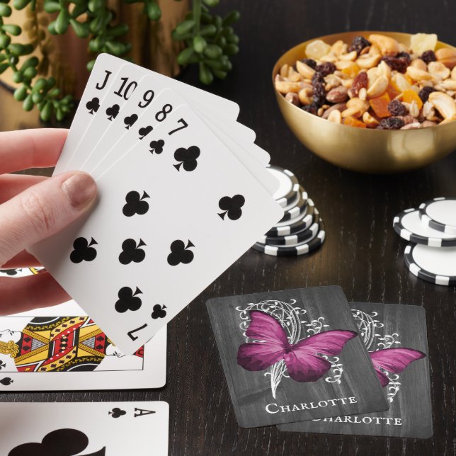 Magenta Rustic Butterfly Personlig Casinokort (På plats)