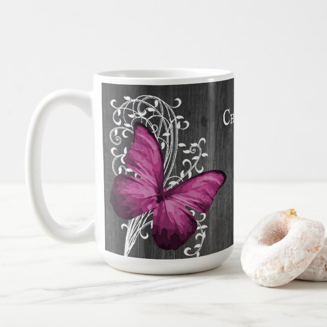 Magenta Rustic Butterfly Personlig Coffee Mugg (Med munk)
