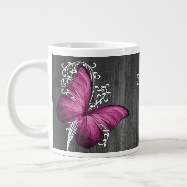 Magenta Rustic Butterfly Personlig Jumbo Mugg (Vänster)