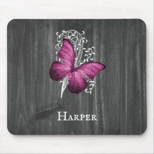 Magenta Rustic Butterfly Personlig Mouse Pad Musmatta