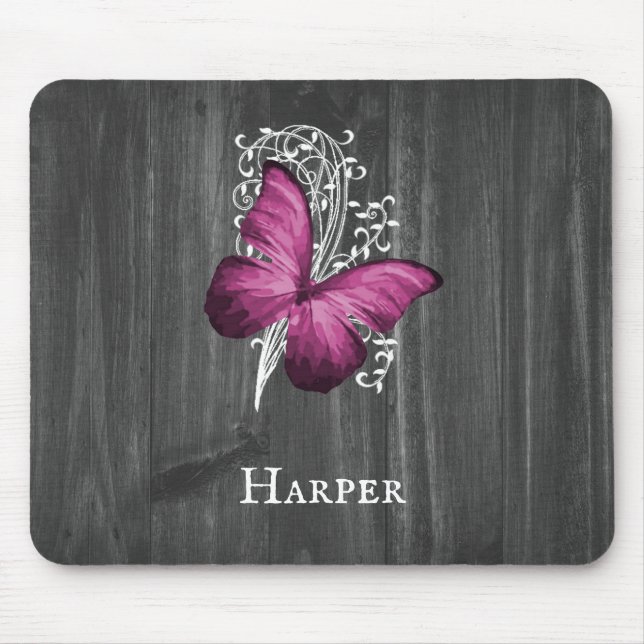 Magenta Rustic Butterfly Personlig Mouse Pad Musmatta (Framsidan)