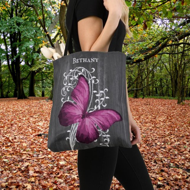 Magenta Rustic Butterfly Personlig Tote Bag Tygkasse (Magenta Rustic Butterfly Personalized Tote Bag)