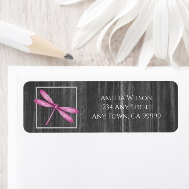 Magenta Rustic Dragonfly Return-adressetikett Returadress Etikett (Insitu)