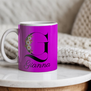 Magenta, rustik vattenfärg, monogram Mugg