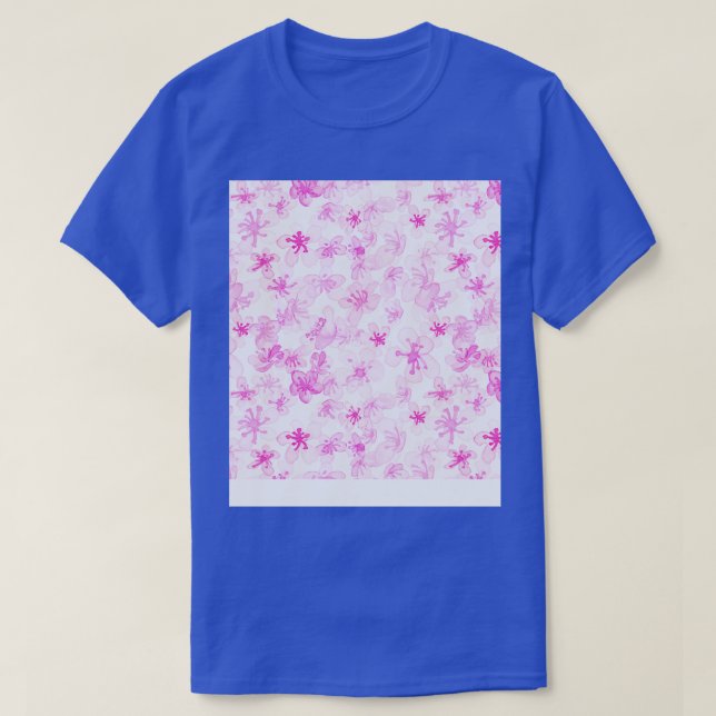 Magenta Sakura Cherry Blommar Mönster T Shirt (Design framsida)