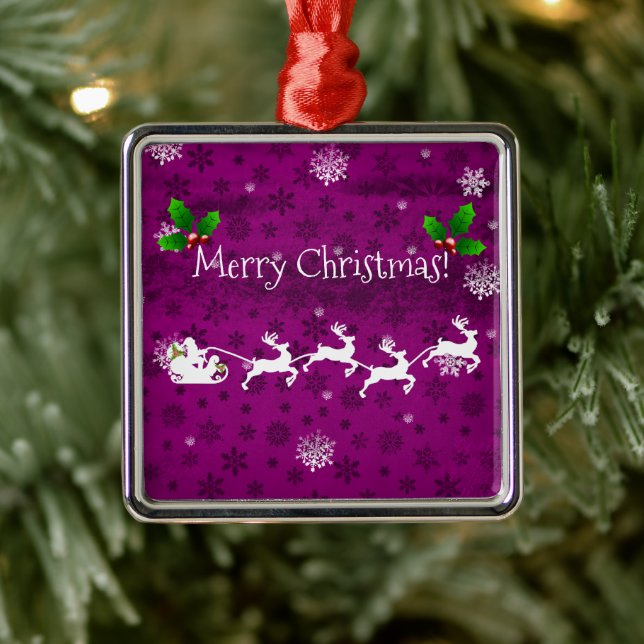 Magenta Santa's Sleigh & Reindeer Ceramic Ornament (Träd)