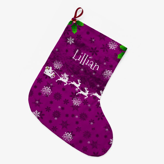 Magenta Santa's Sleigh & Reindeer Stocking Stor Julstrumpa (Framsidan (Hängande))