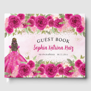 Magenta Shock rosa Blommigt Princess Quinceañera Gästböcker