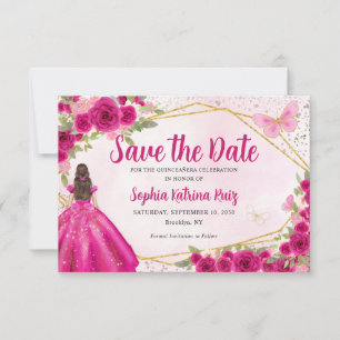 Magenta Shock rosa Blommigt Princess Quinceañera Spara Datumet