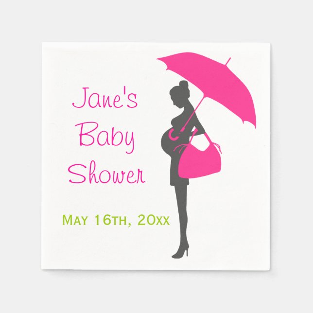 Magenta Silhouette Baby Shower Napkins Pappersservett (Framsidan)