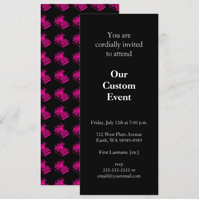 Magenta Skriv Maskin Inbjudningar (Fram/baksida)