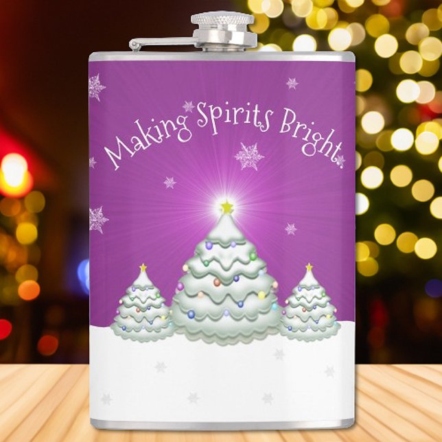 Magenta Snowy Julgran-kolv Fickplunta (Magenta Christmas Tree Flask)