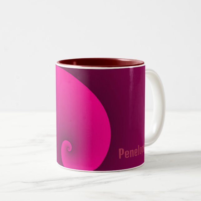 Magenta Spiral Monogram Modern Trendig Chic Två-Tonad Mugg (Framsida höger)