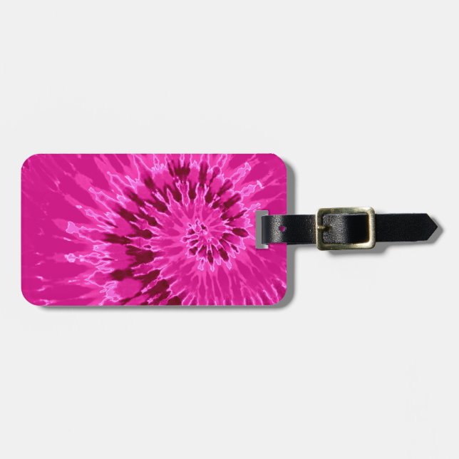 Magenta Spiral Tie Dye Bagageetikett Bagagebricka (Horisontell Framsida)