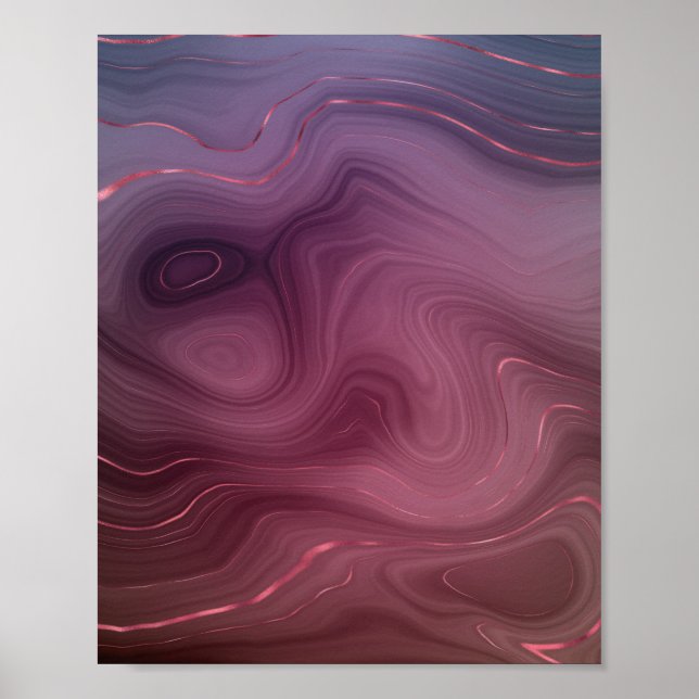 Magenta Strata | Mauve Rosa och Mute Lila Agate Poster (Framsidan)