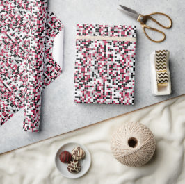 Magenta Svart Geometric Mönster Wrapping Papper Presentpapper
