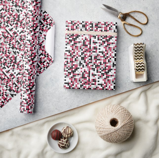 Magenta svart geometriskt mönster inslagspapper presentpapper (Hantverk)
