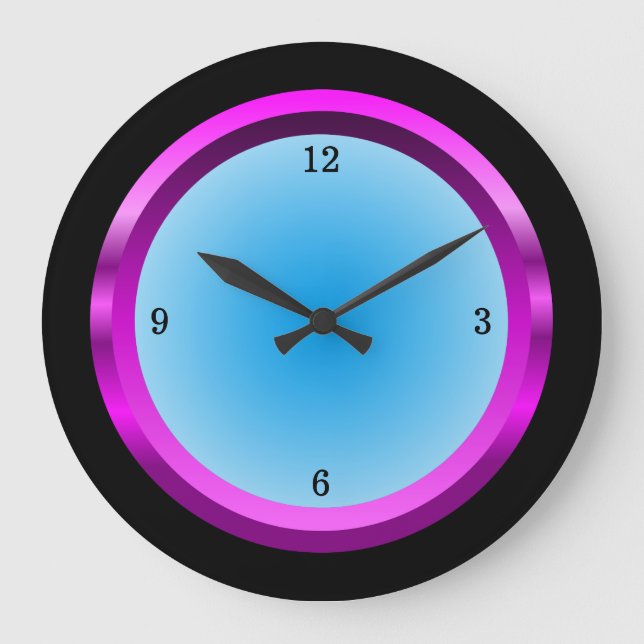 Magenta svart och Coola blå Stor Klocka (Framsida)