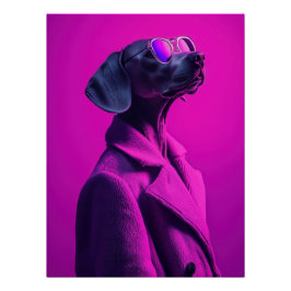 Magenta Swagger: Stylish Weimaraner in Pink Coat Perfect Poster