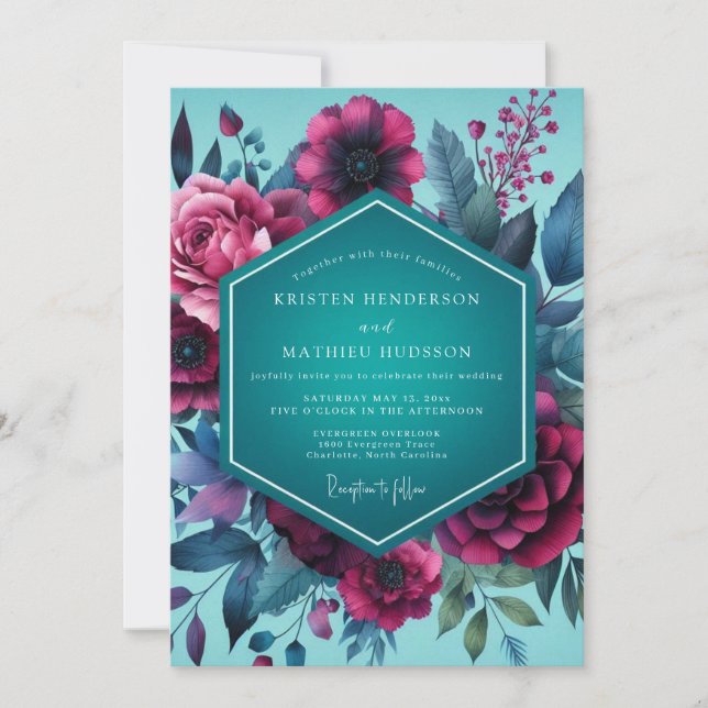 Magenta Teal Gloaming Wedding Inbjudningar (Framsida)