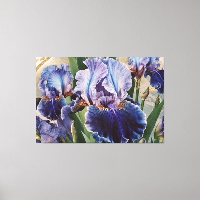 *~* Magenta Teal IRIS Irises Vintage Blommigt TV2 Canvastryck (Framsida)