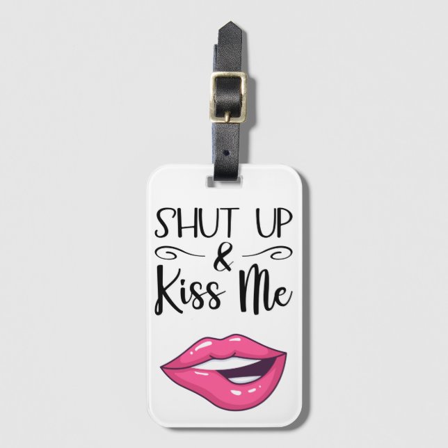 Magenta tecknad läppar Håll käft och kyss mig vit Bagagebricka (Framsida vertikal)